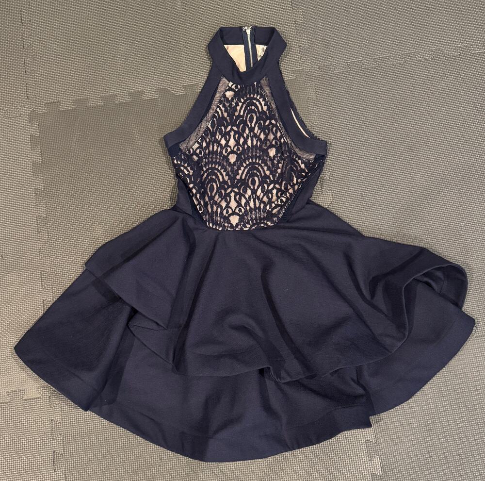 Angel Biba Elegant Navy & Beige Cocktail Dress - Stage Ready